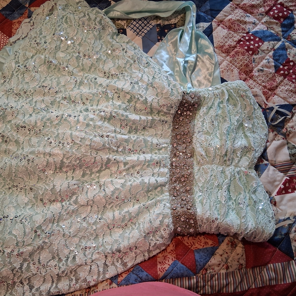 My Michelle Light Green Sequin Lace Dress